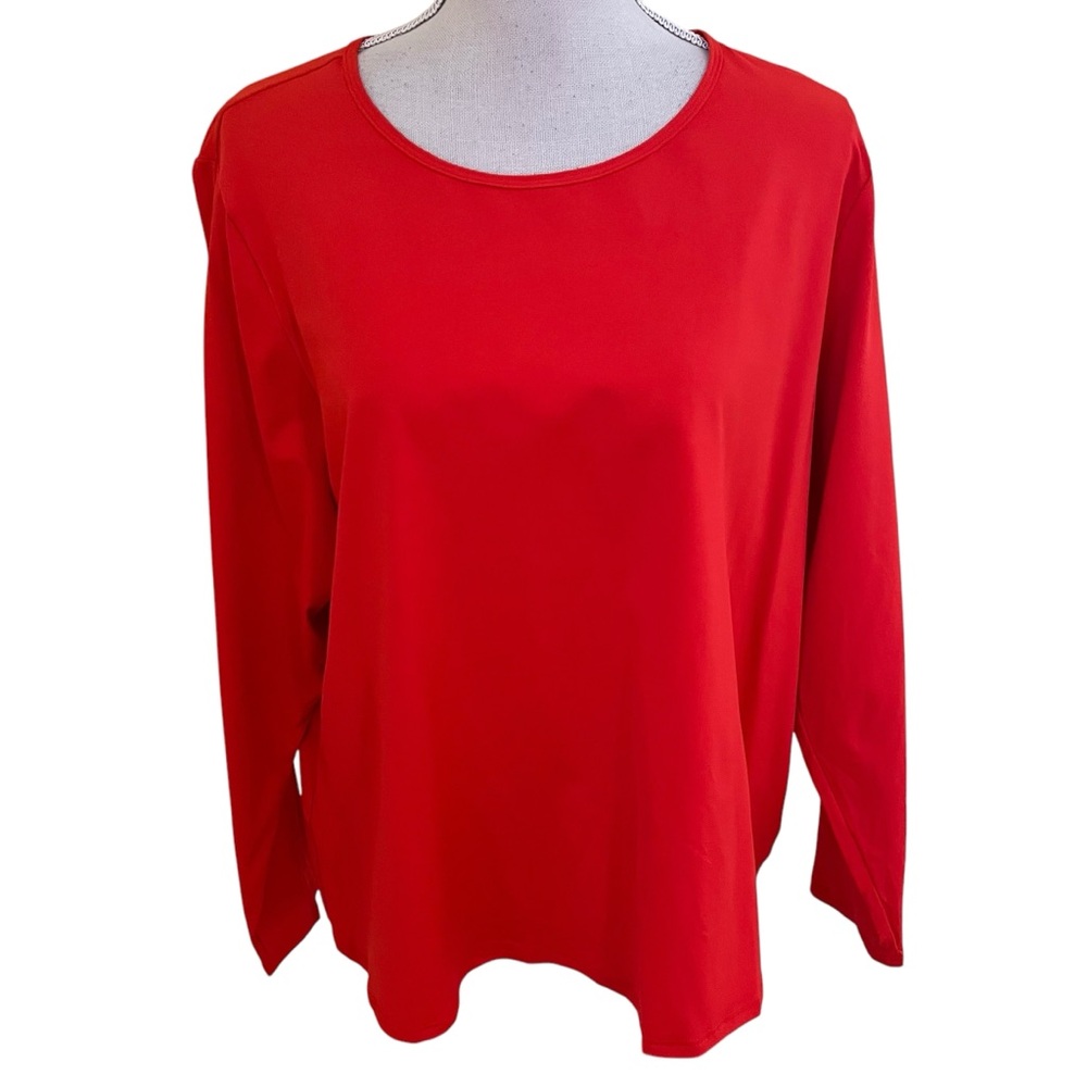 Lands' End Orange-Red Scoop Neck Long Sleeve Swim Tee 2X